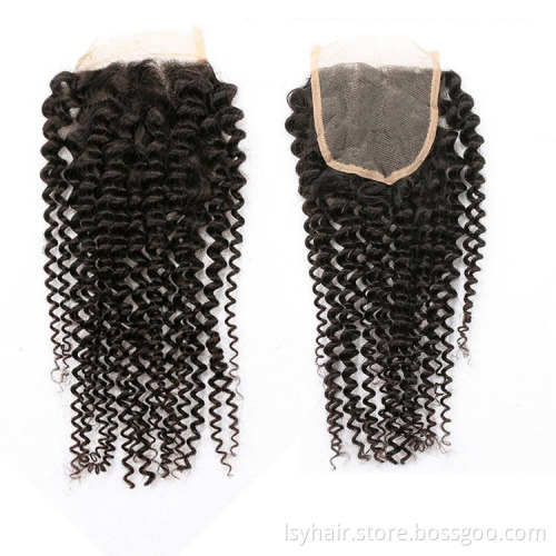 Pre-Colored Natural Hair Line Frontal with 3 Bundles 14 16 18  Kinky Curly #1B Remy Mongolian hair weave bundles
